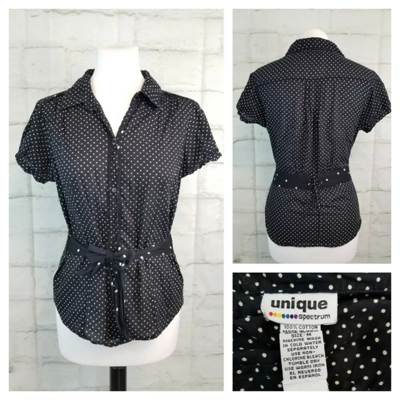 🇨🇦 Black & White Polka Dot Cap Sleeve Blouse - Picture 1 of 6